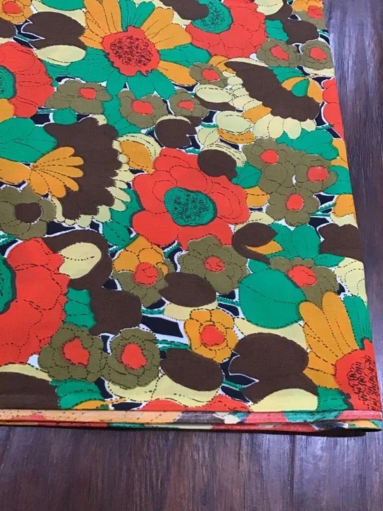 Bright Retro Floral Fabric Panel in Orange, Yellow, Green, Brown - Picture 2 of 3